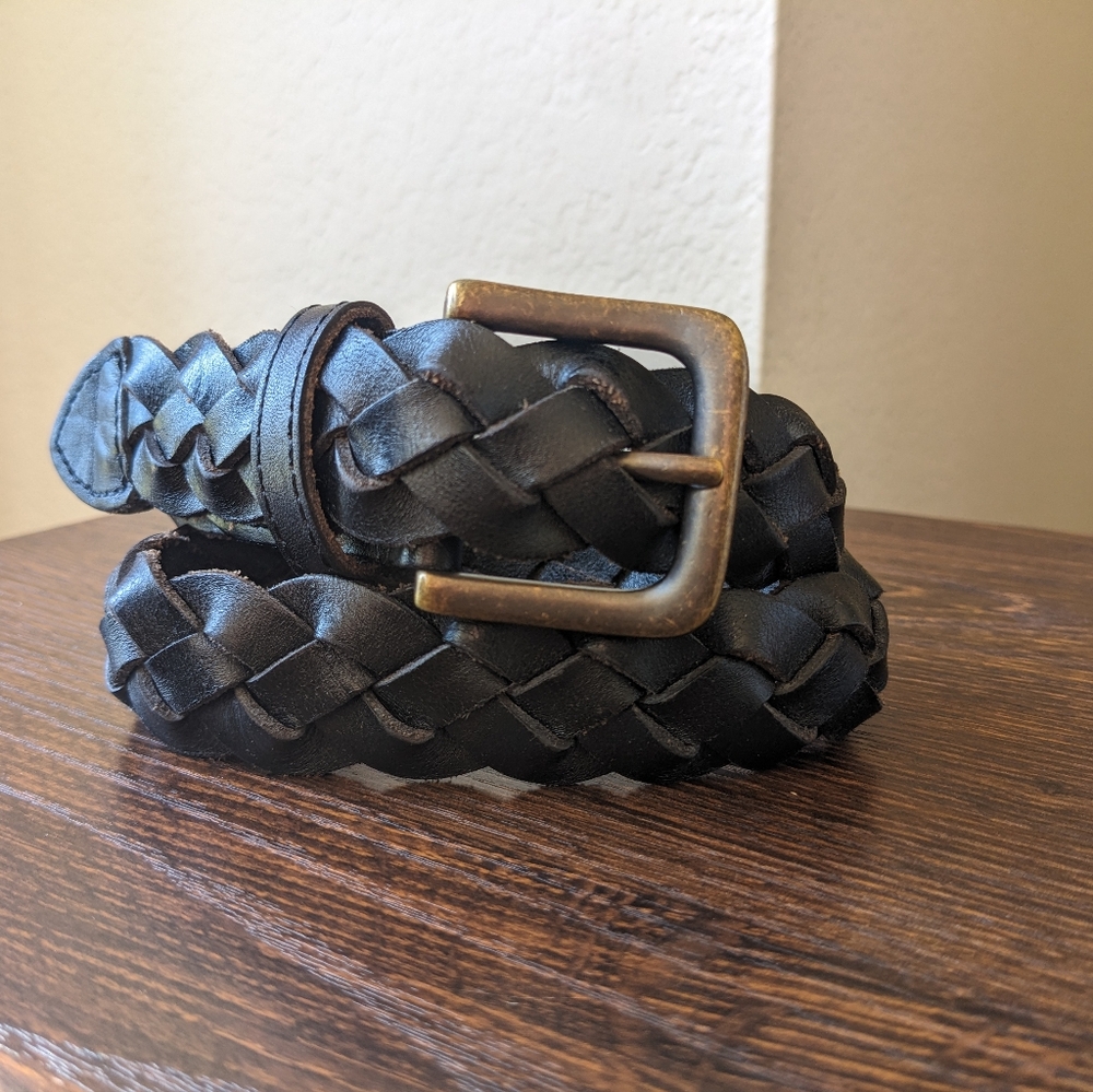 Lands' End Black Leather Braided Kids Boys Girls Youth Belt